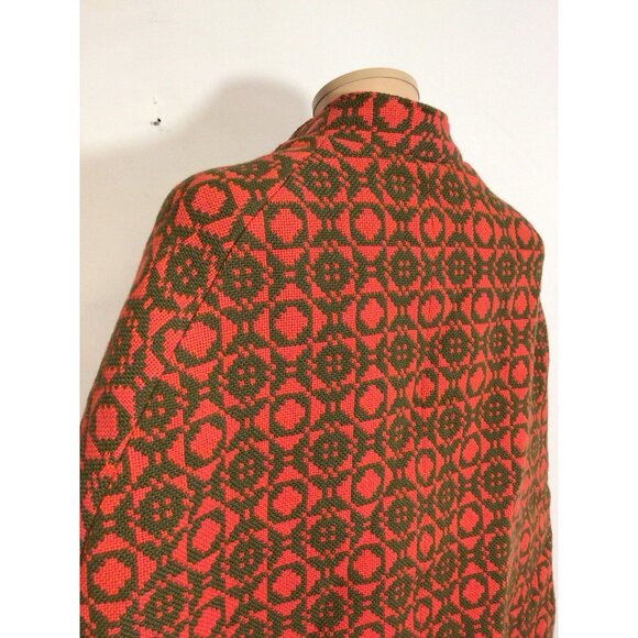Vintage 70's Celtique Welsh Woollen Jacquard Cape Coat Womens Small - Picture 3 of 10
